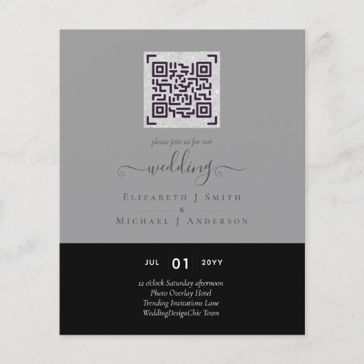 Moderne QR-scancode trouwdatum uitnodigingen Flyer (Voorkant)