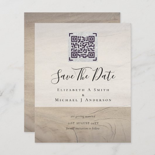 Moderne QR-scancode uitnodigingen om uw trouwdatum (Voorkant / Achterkant)