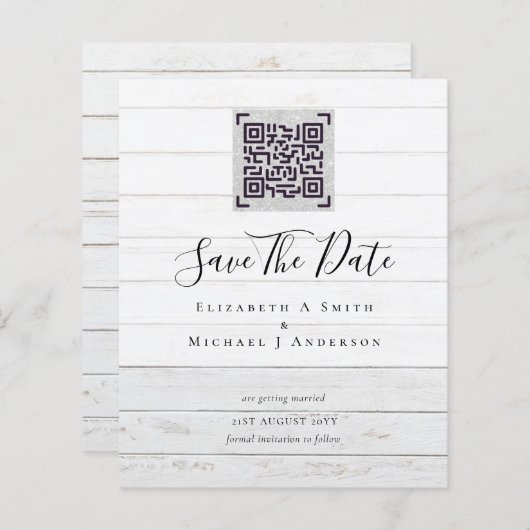 Moderne QR Scanning Code Wedding Save Date Invitae (Voorkant / Achterkant)