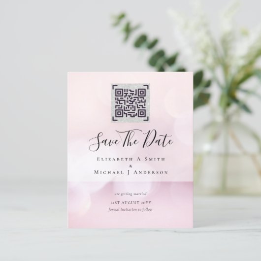 Moderne QR Scanning Code Wedding Save Date Invitae (Staand voorkant)