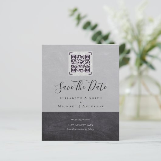 Moderne QR Scanning Code Wedding Save Date Invitae (Staand voorkant)