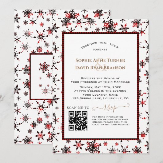 Moderne QR Winter Feestdagen Rode Buffel bruiloft Kaart (Voorkant / Achterkant)