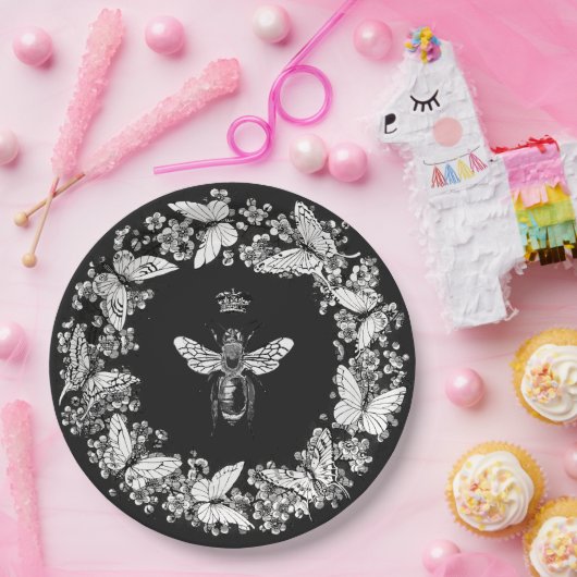 Moderne Queen Bee Crown Butterfly krans Papieren Bordje (Feest)