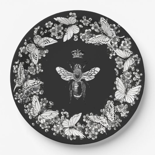 Moderne  Queen Bee Crown Butterfly krans Papieren Bordje (Voorkant)