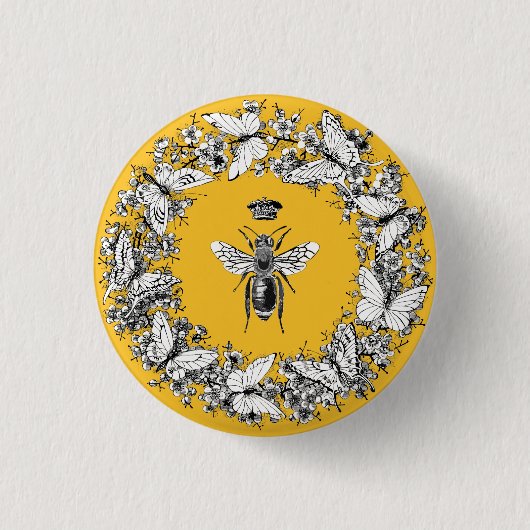 Moderne  Queen Bee Crown Butterfly krans Ronde Button 3,2 Cm (Voorkant)