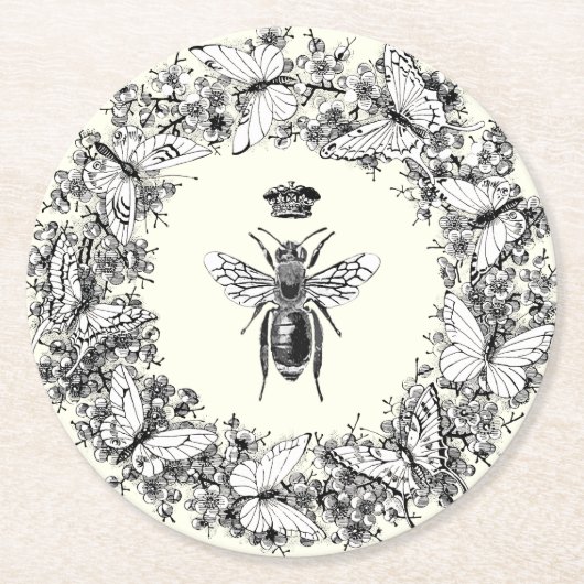 Moderne  Queen Bee Crown Butterfly krans Ronde Kartonnen Onderzetter (Voorkant)