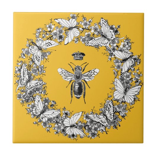 Moderne  Queen Bee Crown Butterfly krans Tegeltje (Voorkant)