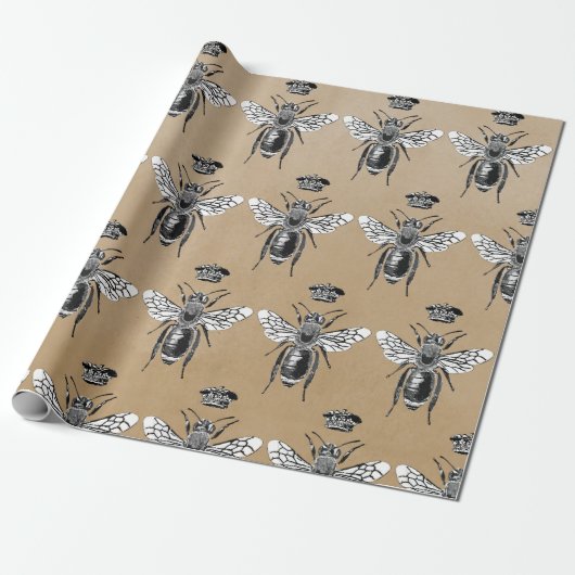 Moderne  Queen Bee Crown Kraft Cadeaupapier (Uitgerold)