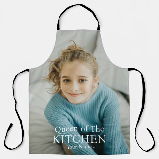 Moderne Queen of the Kitchen Foto Naam Schort (Voorkant)