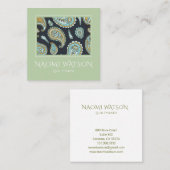 Moderne Quiltmaker Paisley Patroon op Sage Green Vierkante Visitekaartje (Voorkant / Achterkant)