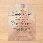 Moderne Quinceañera foto overlay 15e verjaardag Acryl Uitnodigingen (Voorkant)