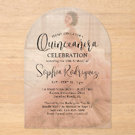Moderne Quinceañera foto overlay 15e verjaardag Acryl Uitnodigingen
