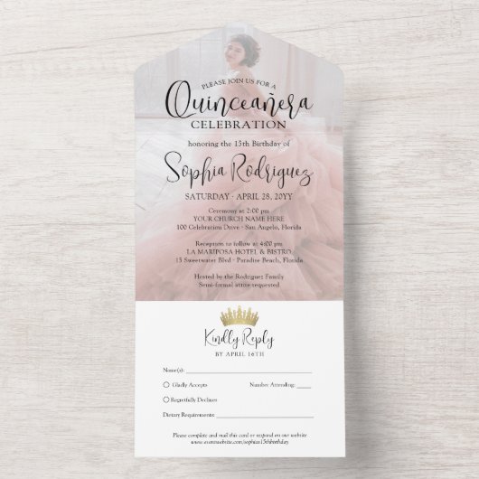 Moderne Quinceañera foto overlay 15e verjaardag All In One Uitnodiging (Binnen)