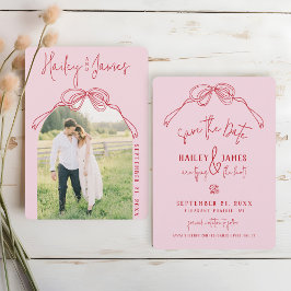 Moderne Quirkyl Hand Getekende Boog ROZE Foto Huwe Save The Date