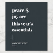 moderne quote vrede en vreugde vakantie wijn etiket (Enkel label)