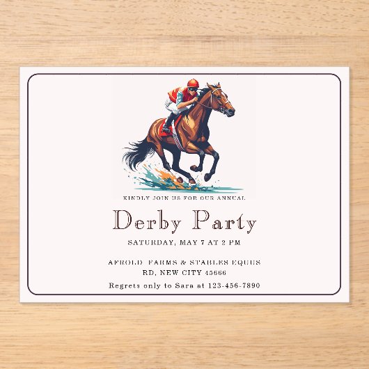 Moderne Race Paard Derby Party Acryl Uitnodigingen (Voorkant)