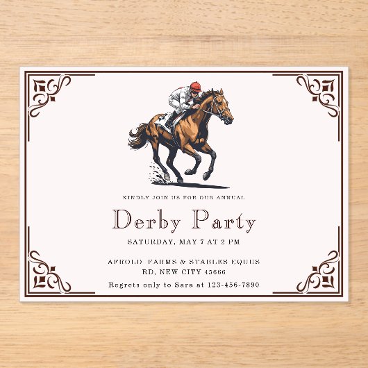 Moderne Race Paard Derby Party Acryl Uitnodigingen (Voorkant)