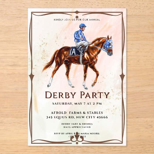 Moderne Race Paard Derby Party Acryl Uitnodigingen (Voorkant)