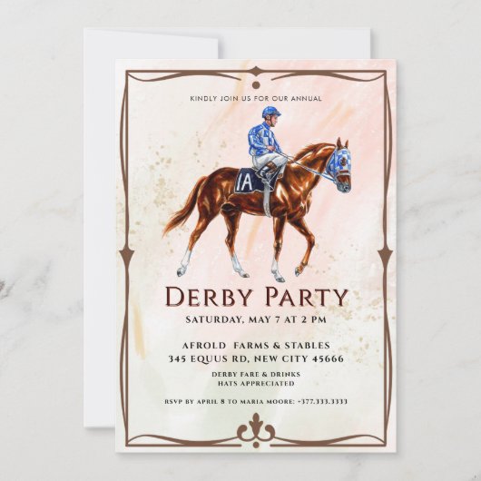 Moderne Race Paard Derby Party Kaart (Voorkant)