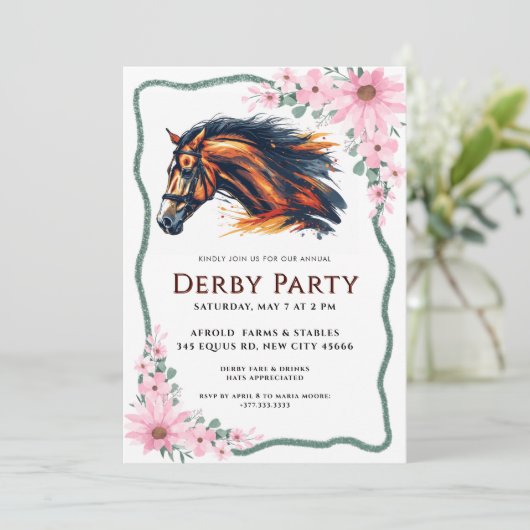 Moderne Race Paard Derby Party Kaart (Staand voorkant)
