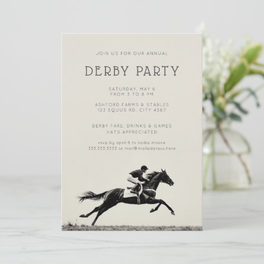 Moderne Race Paard Fotografie Derby Party Kaart (Staand voorkant)