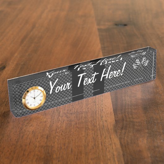 Moderne raceblokken in koolstofvezelstijl naambordje (Zijkant)