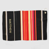 Moderne Racing Stripes Rood Zwart Goud Gepersonali Golfhanddoek (Horizontaal)