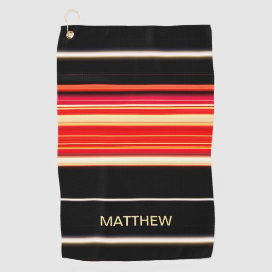 Moderne Racing Stripes Rood Zwart Goud Gepersonali Golfhanddoek (Voorkant)