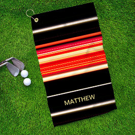 Moderne Racing Stripes Rood Zwart Goud Gepersonali Golfhanddoek