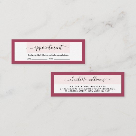 Moderne Racy Red Elegant Calligraphy Appointing Mini Visitekaartje (Voorkant / Achterkant)