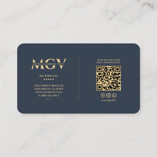 Moderne Radio Host Podcast Monogram Elegant Blauw Visitekaartje (Achterkant)