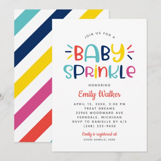 Moderne Rainbow Bold Baby Sprinkle-feest Kaart (Voorkant / Achterkant)