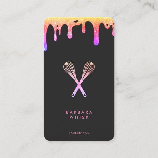 Moderne Rainbow Drip Whisk Bakery Pastry Caterer Visitekaartje (Voorkant)