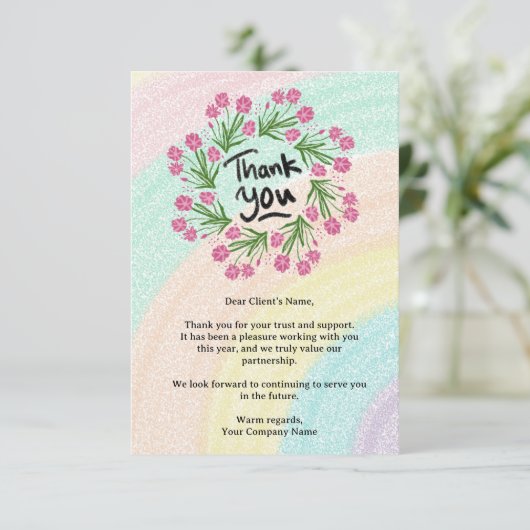 Moderne Rainbow Floral Small Business Client Bedankkaart (Staand voorkant)