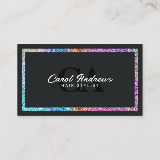 Moderne Rainbow Glitter & Black Hairdresser QR-cod Visitekaartje (Achterkant)