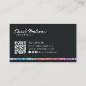 Moderne Rainbow Glitter & Black Hairdresser QR-cod Visitekaartje (Voorkant)