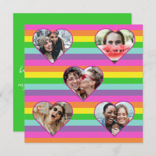 Moderne Rainbow Heart 5 Monogram Snol met fotoscr Feestdagenkaart
