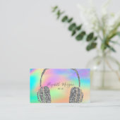 Moderne Rainbow Holografische Glitter Hoofdtelefoo Visitekaartje (Staand voorkant)