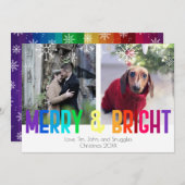Moderne Rainbow Merry & Bright Two-fotokaart Feestdagenkaart (Voorkant / Achterkant)