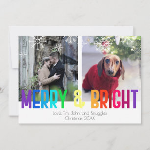 Moderne Rainbow Merry & Bright Two-fotokaart Feestdagenkaart