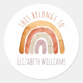 Moderne Rainbow Personalized Name School Ronde Sticker (Voorkant)