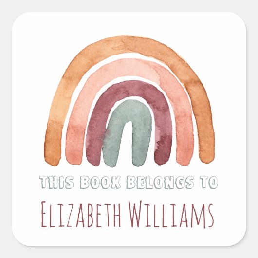 Moderne Rainbow Personalized Name School Vierkante Sticker (Voorkant)