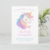 Moderne Rainbow Unicorn verjaardagsfeestje uitnodi Kaart (Staand voorkant)