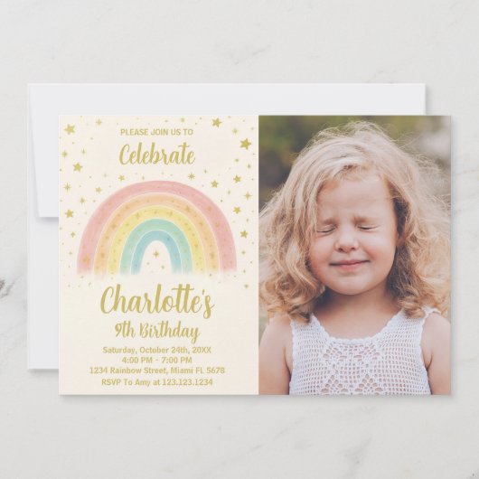 Moderne Rainbow Verjaardag Uitnodiging met foto (Voorkant)