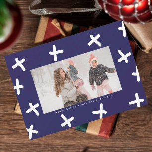 Moderne Rand Blauw Witte Kerst Foto Kusjes Feestdagenkaart
