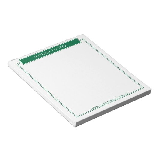 Moderne rand donkergroene naamplaat school kantoor notitieblok (Schuin)