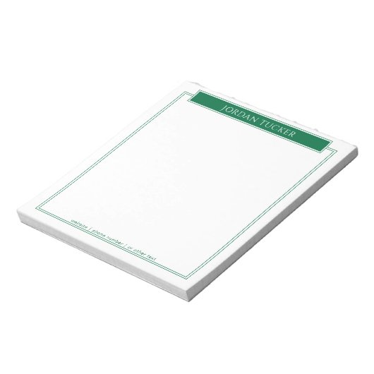 Moderne rand donkergroene naamplaat school kantoor notitieblok (Linkerzijde)