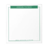 Moderne rand donkergroene naamplaat school kantoor notitieblok (Voorkant)