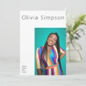 Moderne rand Simple White Photo Black Onyx Afstude Aankondiging (Staand voorkant)