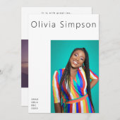 Moderne rand Simple White Photo Black Onyx Afstude Aankondiging (Voorkant / Achterkant)